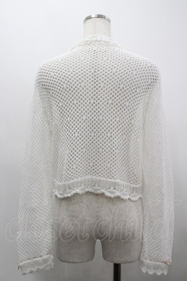 画像2: PINK HOUSE / スイートピーモチーフ付き透かし編みカーディガン  白 I-26-03-30-019-LO-TO-SA-ZI (2)