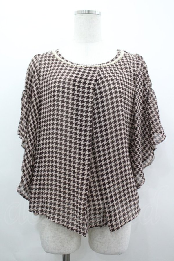 画像1: axes femme / 千鳥シフォン半袖トップス  ブラウン I-26-04-01-033-AX-TO-SA-ZI (1)