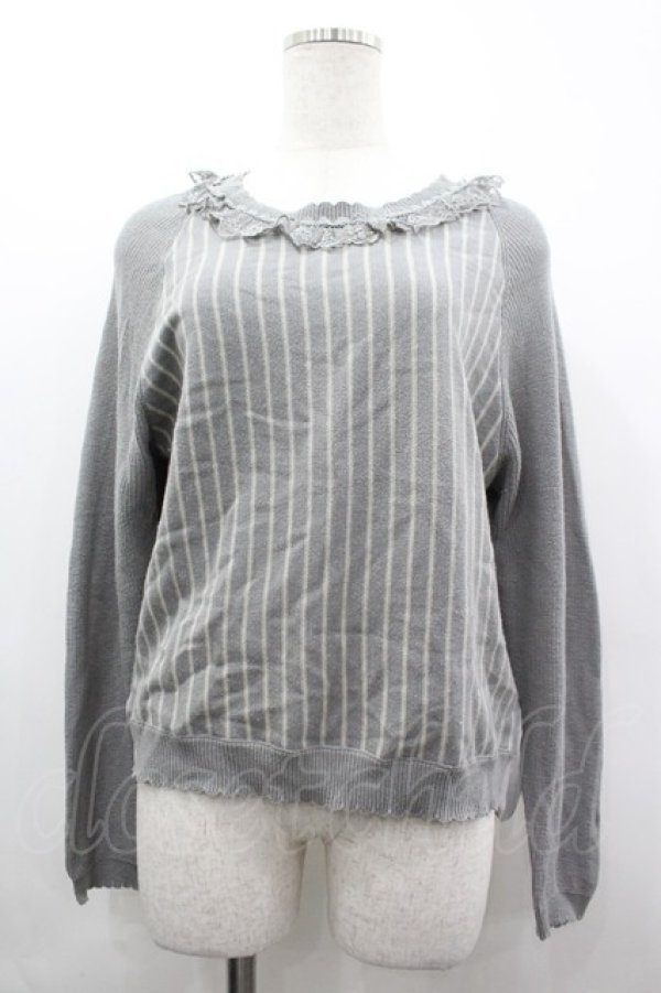 画像1: axes femme / ストライプニットトップス  グレーＸ白 I-26-04-01-037-AX-TO-SA-ZI (1)