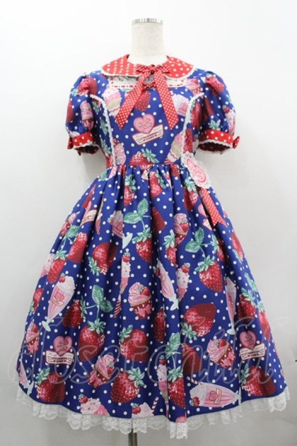 画像1: Angelic Pretty / Fresh Strawberry Dinerワンピース  青 I-26-04-01-045-AP-OP-SA-ZI (1)