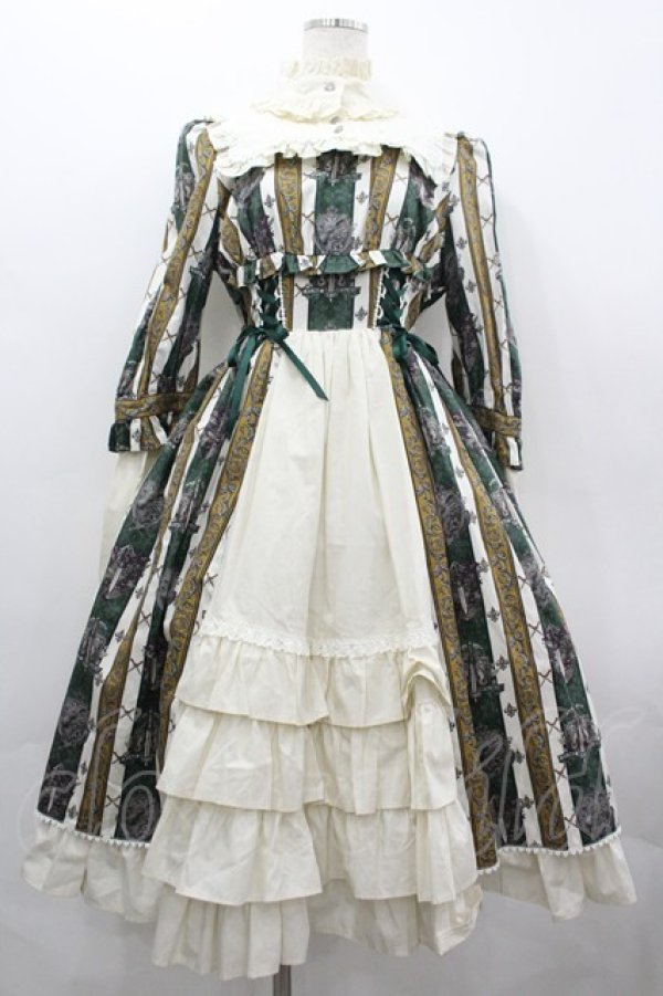 画像1: ALICE and the PIRATES / St.Lily Wolf〜狼騎士と百合の誓い〜柄ワンピース  グリーン I-26-04-01-051-PA-OP-SA-ZI (1)