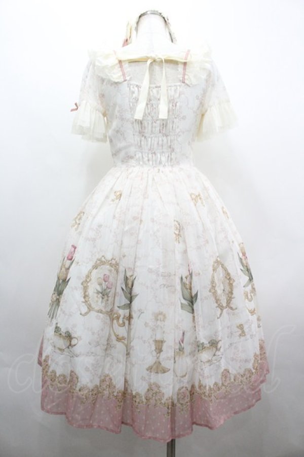 画像2: 仲夏物語 / チューリッププリント半袖ワンピースセット  アイボリーＸピンク I-26-04-01-062-EL-OP-SA-ZI (2)