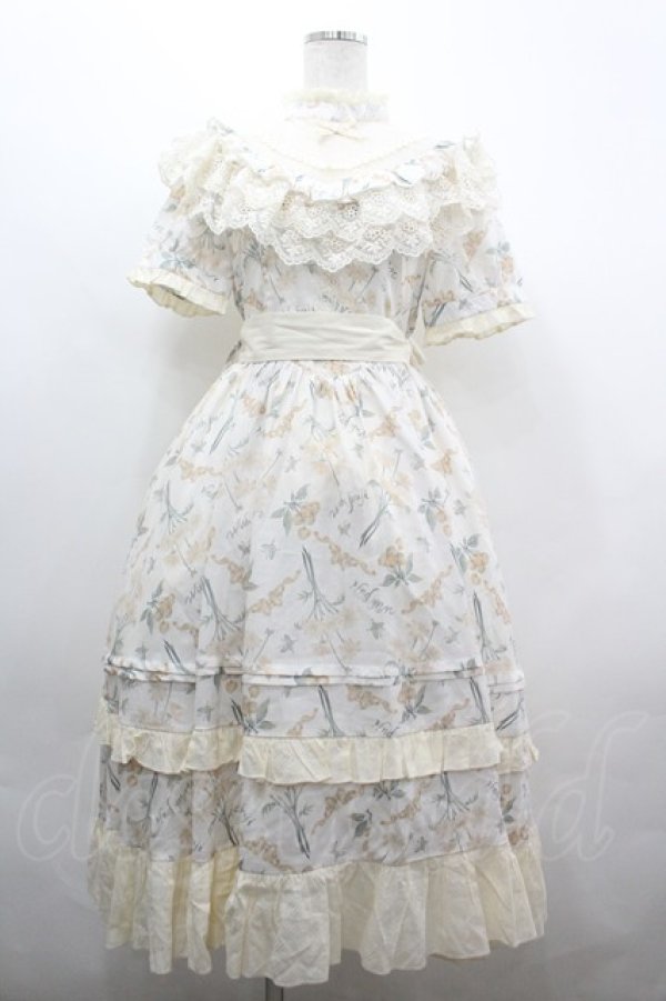 画像1: With Puji / フラワーリボンチェリー半袖ワンピース M アイボリー I-26-04-01-063-EL-OP-SA-ZI (1)