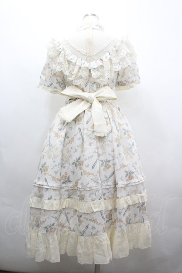 画像2: With Puji / フラワーリボンチェリー半袖ワンピース M アイボリー I-26-04-01-063-EL-OP-SA-ZI (2)