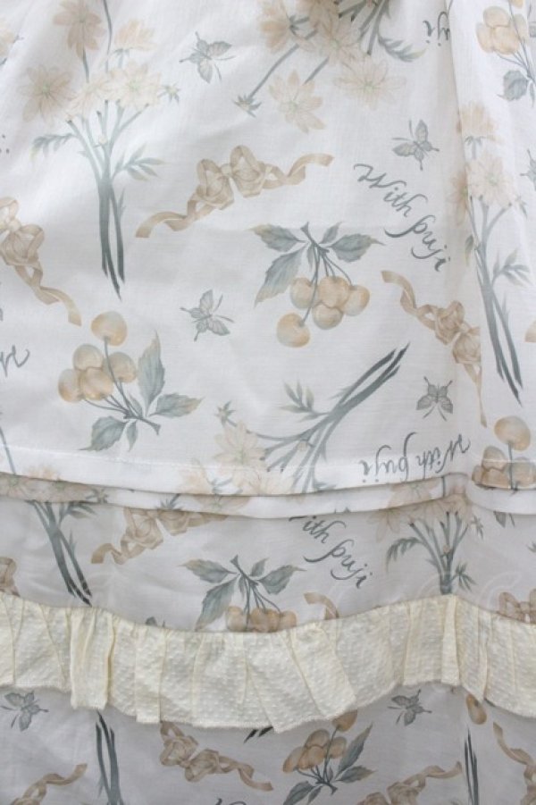 画像3: With Puji / フラワーリボンチェリー半袖ワンピース M アイボリー I-26-04-01-063-EL-OP-SA-ZI (3)