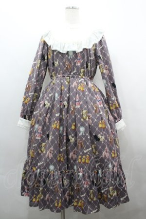 画像: Melody BasKet / ちいさなぬいぐるみヨークワンピース  ブラウンＸ白 I-26-04-01-071-LO-OP-SA-ZI