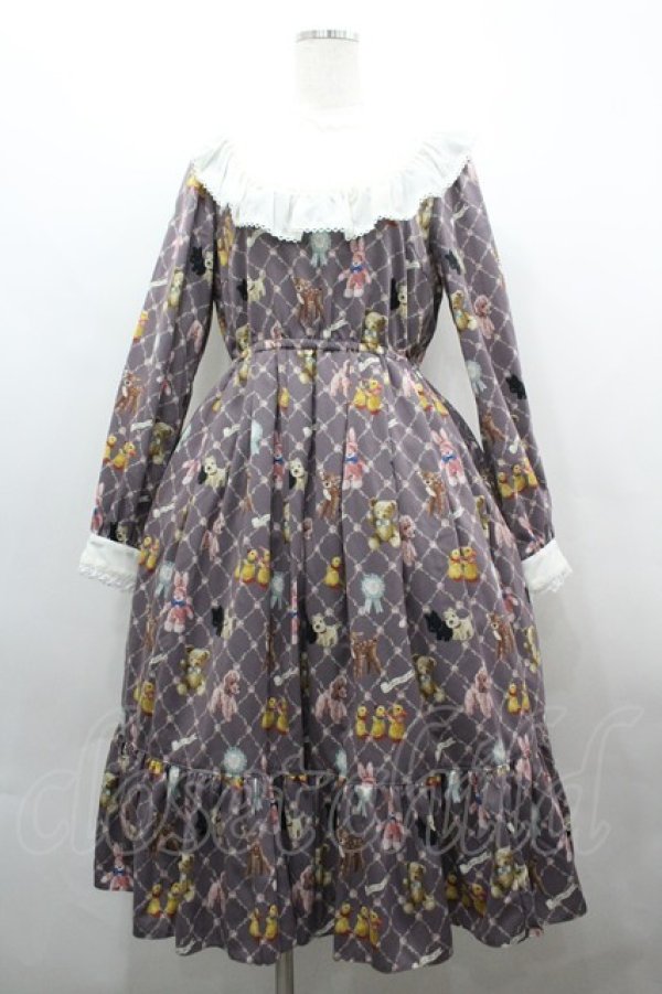 画像1: Melody BasKet / ちいさなぬいぐるみヨークワンピース  ブラウンＸ白 I-26-04-01-071-LO-OP-SA-ZI (1)