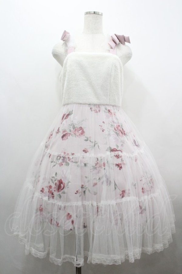 画像1: mille fille closet / ボア&チュール切替ジャンパースカート  白Ｘピンク I-26-04-01-073-LO-OP-SA-ZI (1)