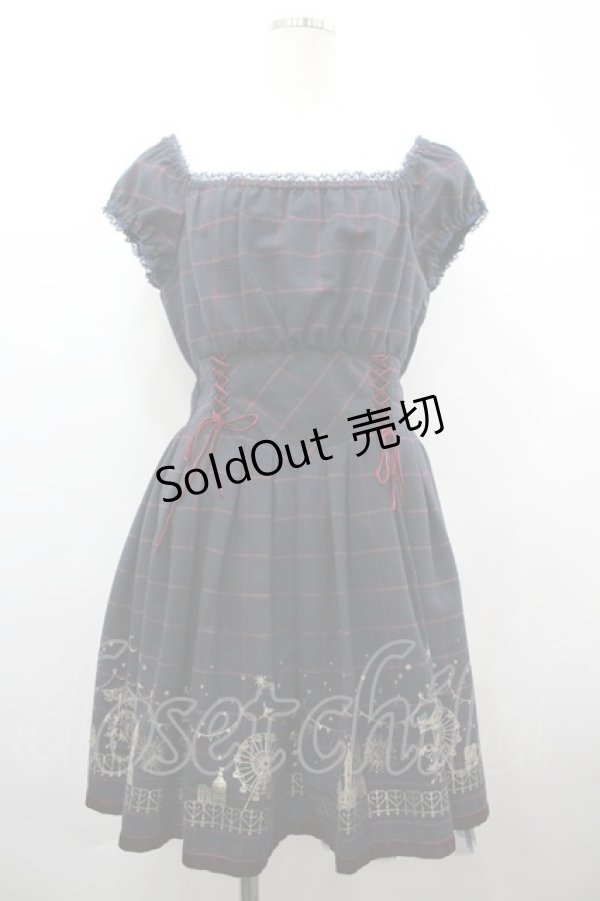 画像1: Secret Honey / 遊園地柄箔プリントワンピース  ネイビーＸ赤 I-26-04-01-077-CA-OP-SA-ZI (1)