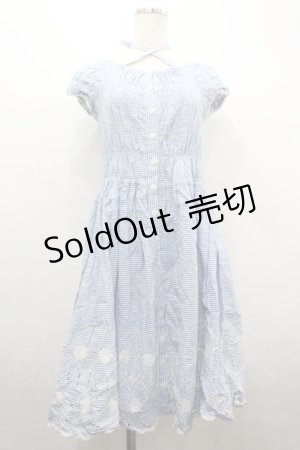 画像: Emily Temple cute / マーガレット刺繍ボーダー半袖ワンピース  青Ｘ白 I-26-04-01-079-ET-OP-SA-ZI