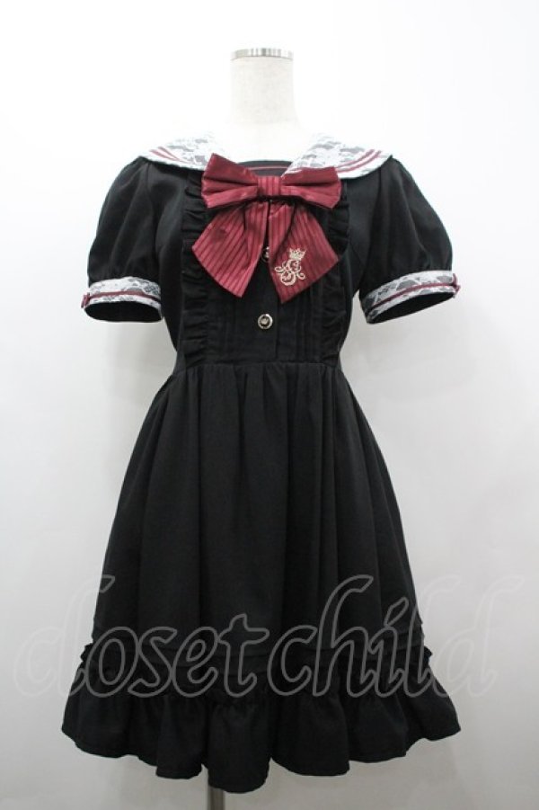 画像1: Secret Honey / レース襟セーラーワンピース 2 黒×赤 I-26-04-01-081-CA-OP-TE-ZI (1)