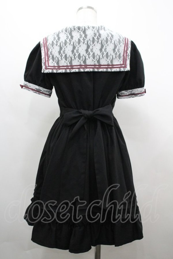 画像2: Secret Honey / レース襟セーラーワンピース 2 黒×赤 I-26-04-01-081-CA-OP-TE-ZI (2)