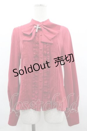 画像: 囚鳥の旅店 / クロスリボンブローチ付きブラウス M 赤 I-26-04-01-009-LO-BL-SA-ZI