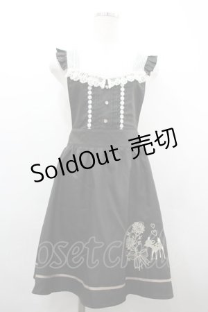 画像: axes femme / バンビ刺繍ジャンパースカート  黒Ｘ白 I-26-04-01-090-AX-OP-SA-ZI