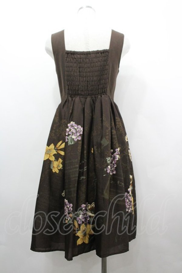 画像2: axes femme / 楽譜×鳥かご柄ワンピース  ブラウン I-26-04-01-094-AX-OP-SA-ZI (2)