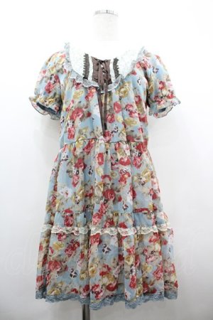 画像: axes femme / 水彩画薔薇ブーケ半袖ワンピース  サックス I-26-04-01-095-AX-OP-SA-ZI