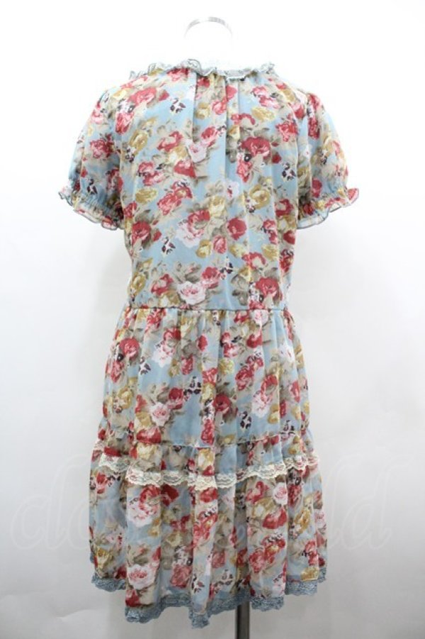 画像2: axes femme / 水彩画薔薇ブーケ半袖ワンピース  サックス I-26-04-01-095-AX-OP-SA-ZI (2)