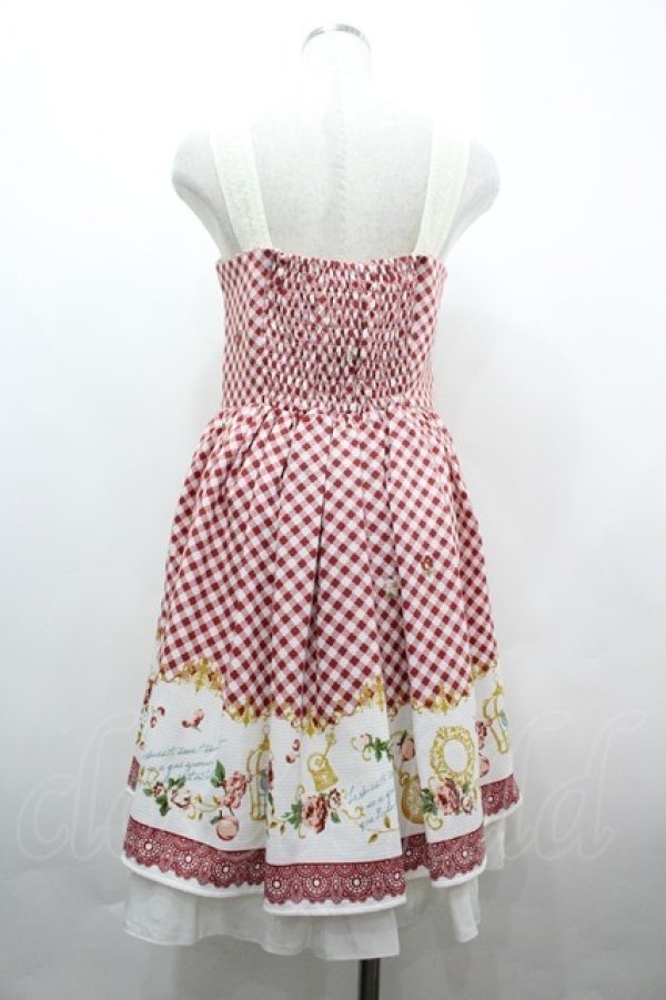 画像2: axes femme / ギンガム×花柄ワンピース  赤Ｘ白チェック I-26-04-01-098-AX-OP-SA-ZI (2)