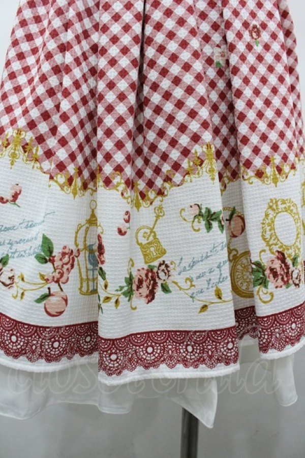 画像3: axes femme / ギンガム×花柄ワンピース  赤Ｘ白チェック I-26-04-01-098-AX-OP-SA-ZI (3)