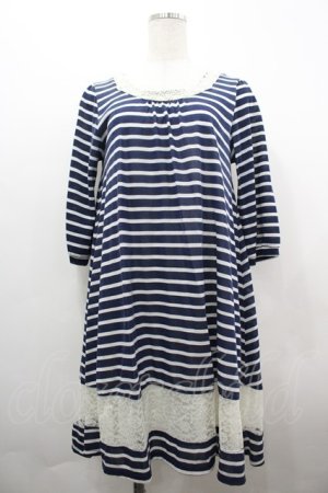 画像: axes femme / ボーダーレースチュニック  ネイビーＸ白 I-26-04-01-099-AX-OP-SA-ZI