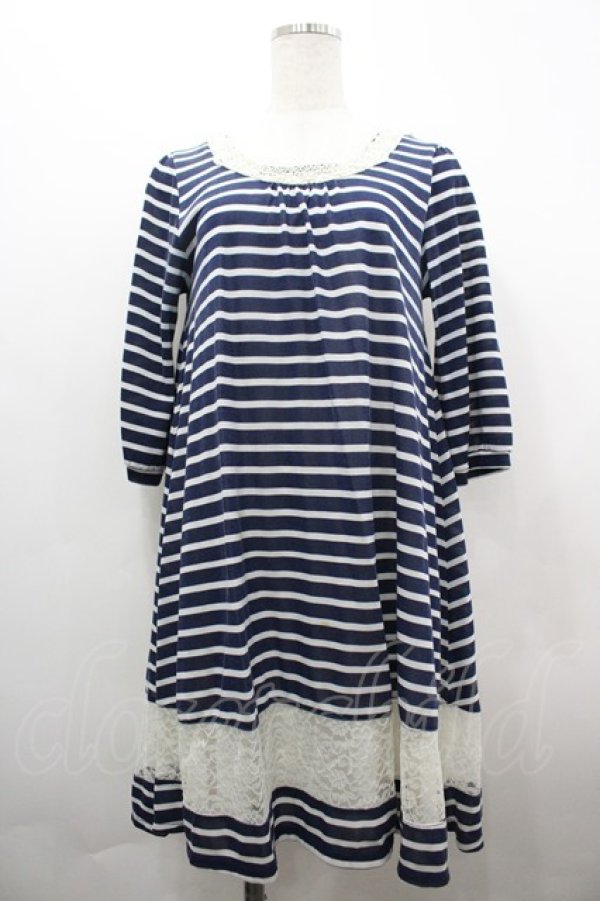 画像1: axes femme / ボーダーレースチュニック  ネイビーＸ白 I-26-04-01-099-AX-OP-SA-ZI (1)