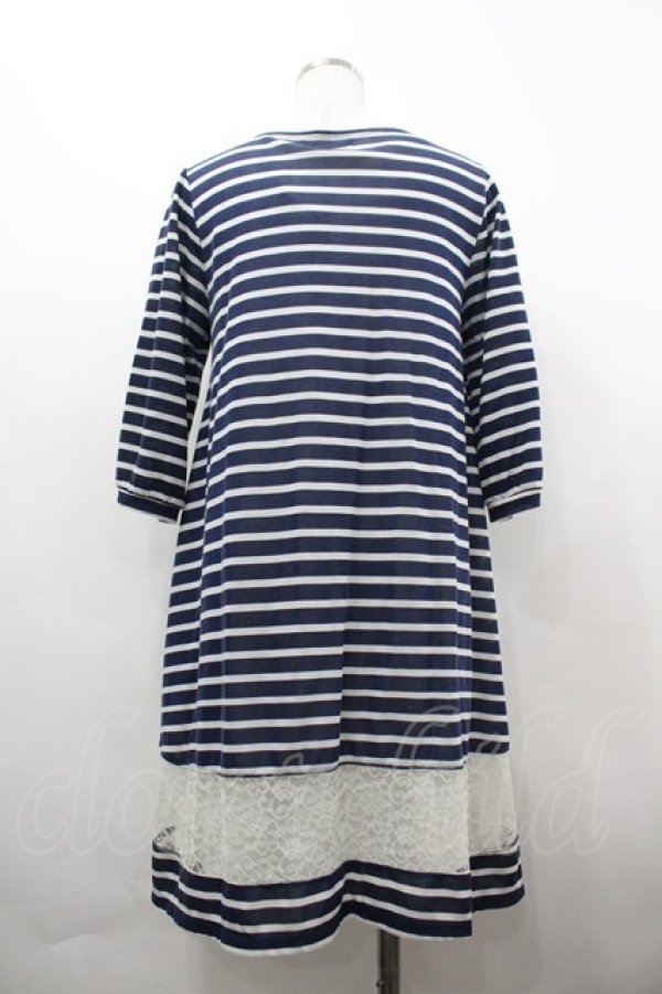 画像2: axes femme / ボーダーレースチュニック  ネイビーＸ白 I-26-04-01-099-AX-OP-SA-ZI (2)
