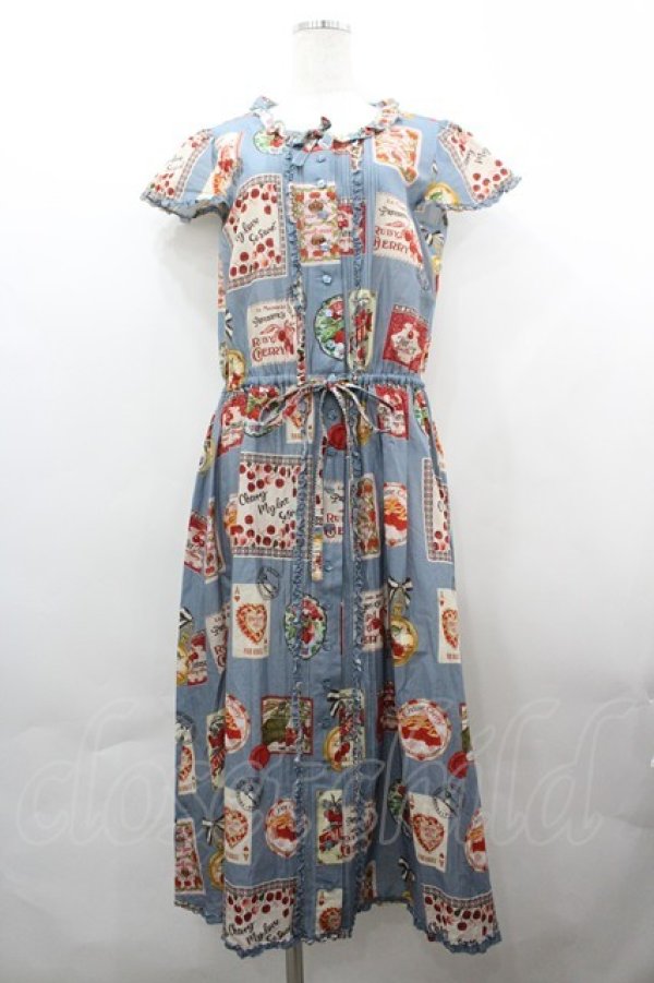 画像1: PINK HOUSE / チェリープリントミディワンピース  青 I-26-04-01-102-LO-OP-SA-ZI (1)