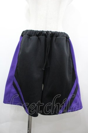 画像: NOEMIE / ラインジャージハーフパンツ M 黒×パープル I-26-04-01-115-LO-PA-TE-ZI