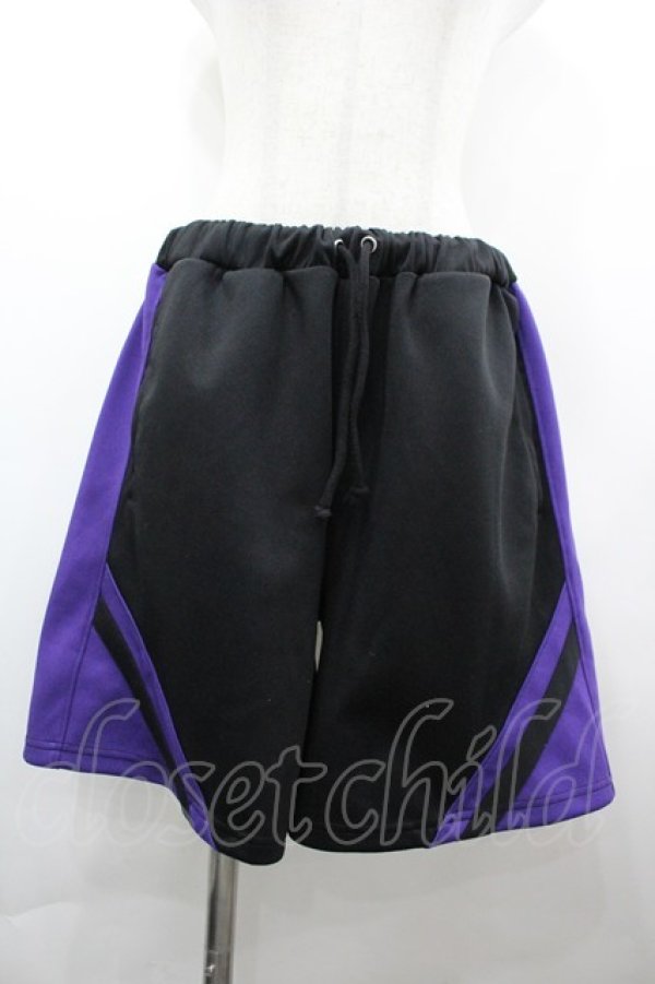 画像1: NOEMIE / ラインジャージハーフパンツ M 黒×パープル I-26-04-01-115-LO-PA-TE-ZI (1)