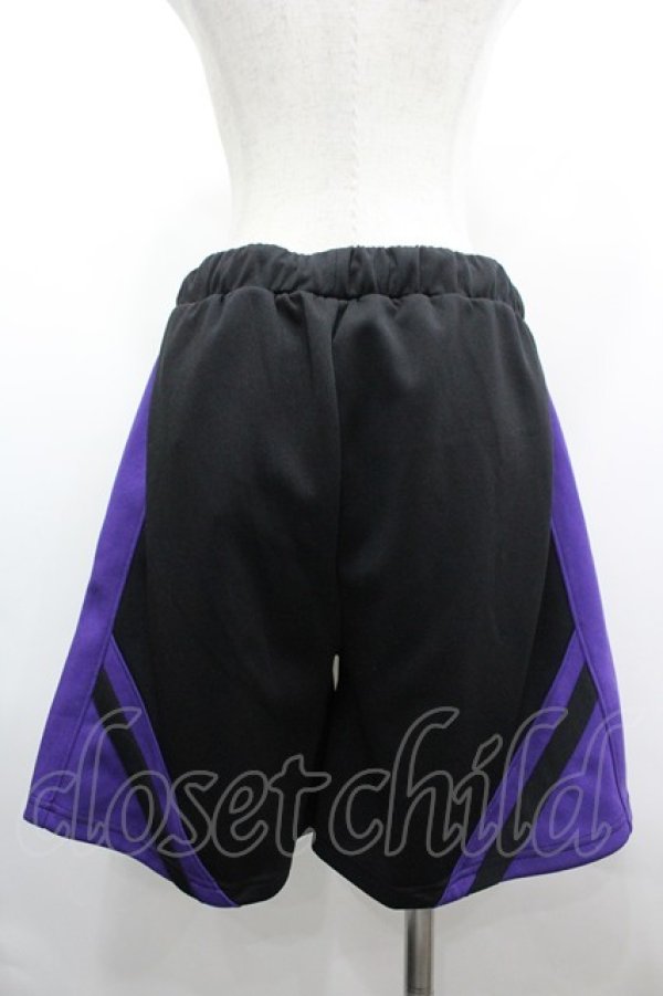 画像2: NOEMIE / ラインジャージハーフパンツ M 黒×パープル I-26-04-01-115-LO-PA-TE-ZI (2)