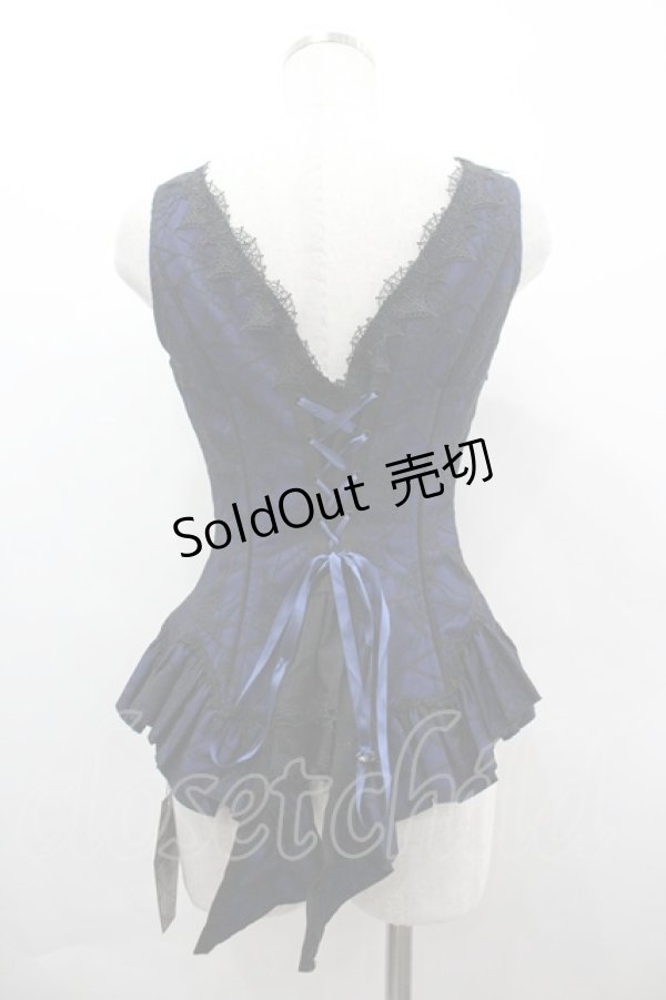 画像2: Lilizi / 蜘蛛の巣レースビスチェ S 青Ｘ黒 I-26-04-01-019-LO-JA-SA-ZI (2)