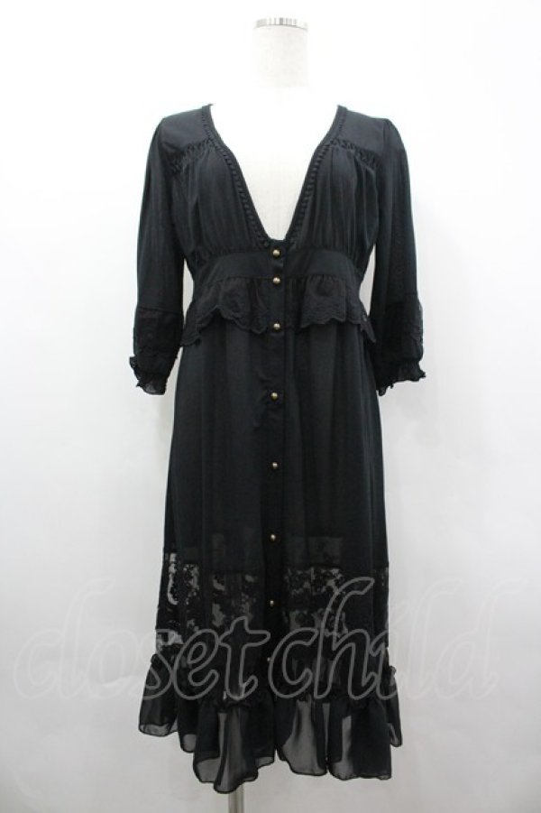 画像1: axes femme / 透けレースロングカーディガン M 黒 I-26-04-01-027-AX-TO-TE-ZI (1)