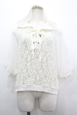 画像: axes femme / フード付異素材組み合わせプルオーバー  白 I-26-04-01-031-AX-TO-SA-ZI