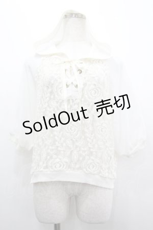 画像: axes femme / フード付異素材組み合わせプルオーバー  白 I-26-04-01-031-AX-TO-SA-ZI