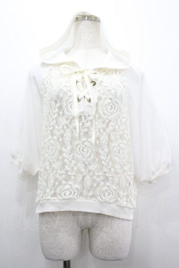 画像1: axes femme / フード付異素材組み合わせプルオーバー  白 I-26-04-01-031-AX-TO-SA-ZI (1)