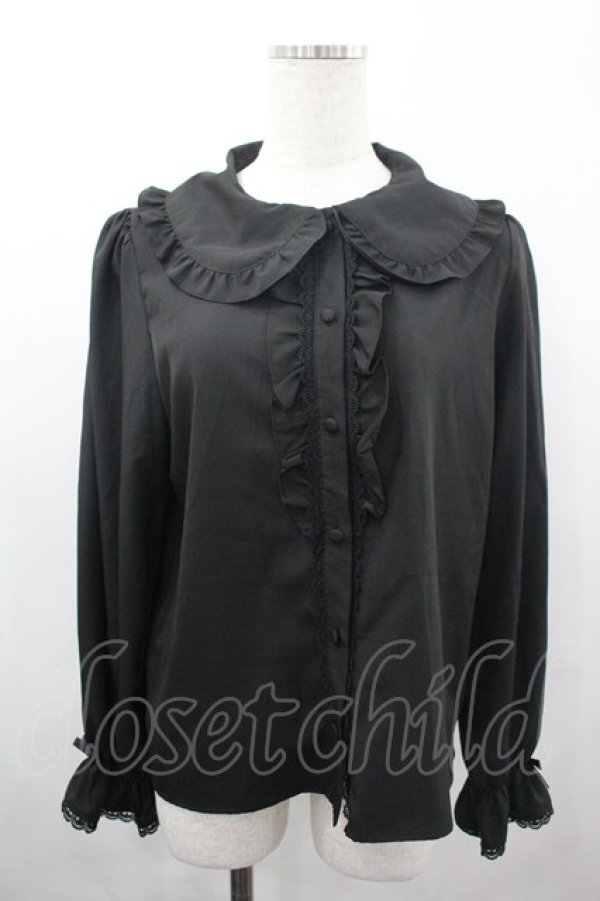 画像1: m petit by misako / AM マルエリフリルブラウス L 中黒 I-26-04-03-006-LO-BL-SA-ZI (1)