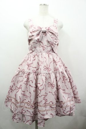 画像: axes femme POETIQUE / リボン柄ドールジャンパースカート M ピンク I-26-04-03-050-AX-OP-SA-ZI