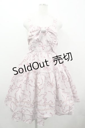 画像: axes femme POETIQUE / リボン柄ドールジャンパースカート M ピンク I-26-04-03-050-AX-OP-SA-ZI