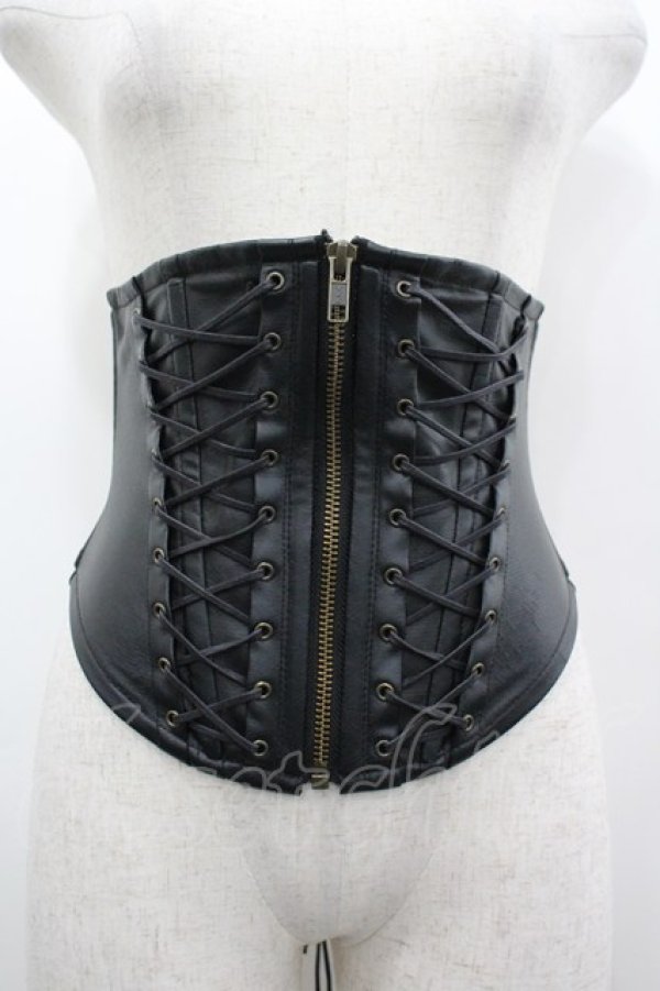 画像1: Na+H / ボーンレザーコルセット  黒 I-26-04-03-076-PU-ZA-SA-ZI (1)