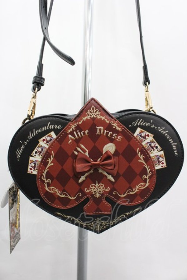 画像1: 雨 洋裁 Alice Dress / スペードハートポシェット  黒ｘボルドー I-26-04-03-086-LO-BG-SA-ZI (1)