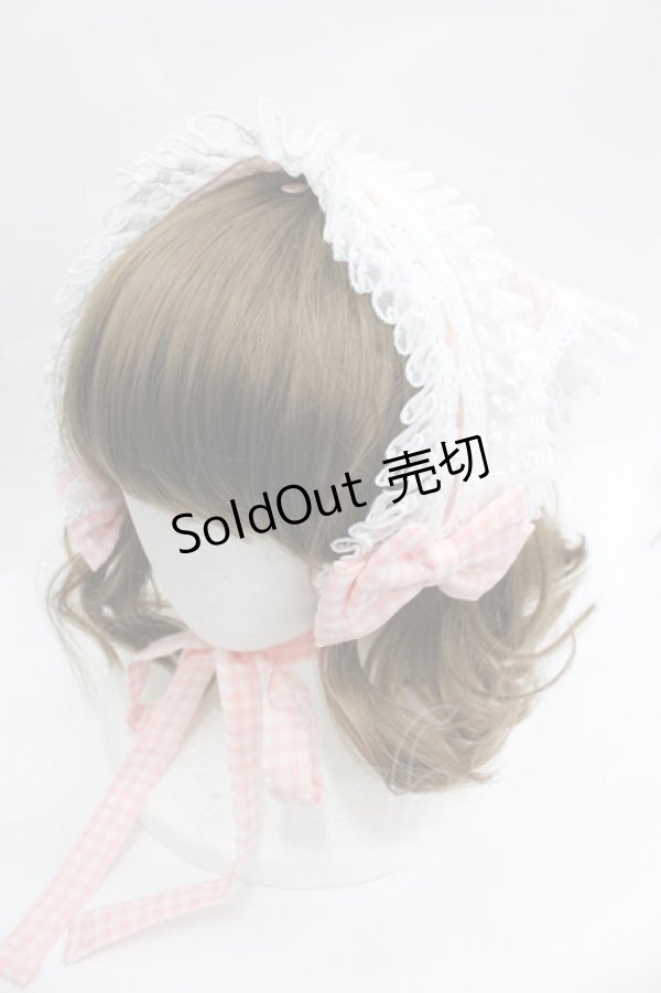 画像1: LOLITA / 五月アイコラボ/チェックリボンバブーシュカ  ピンク×白 I-26-04-03-110-LO-ZA-TE-ZI (1)