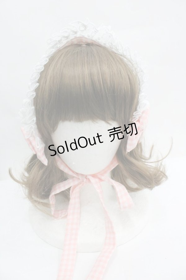 画像2: LOLITA / 五月アイコラボ/チェックリボンバブーシュカ  ピンク×白 I-26-04-03-110-LO-ZA-TE-ZI (2)