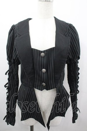 画像: Chalmiere / ストライプレースアップジャケット M クロ I-26-04-03-029-0-JA-SA-ZI