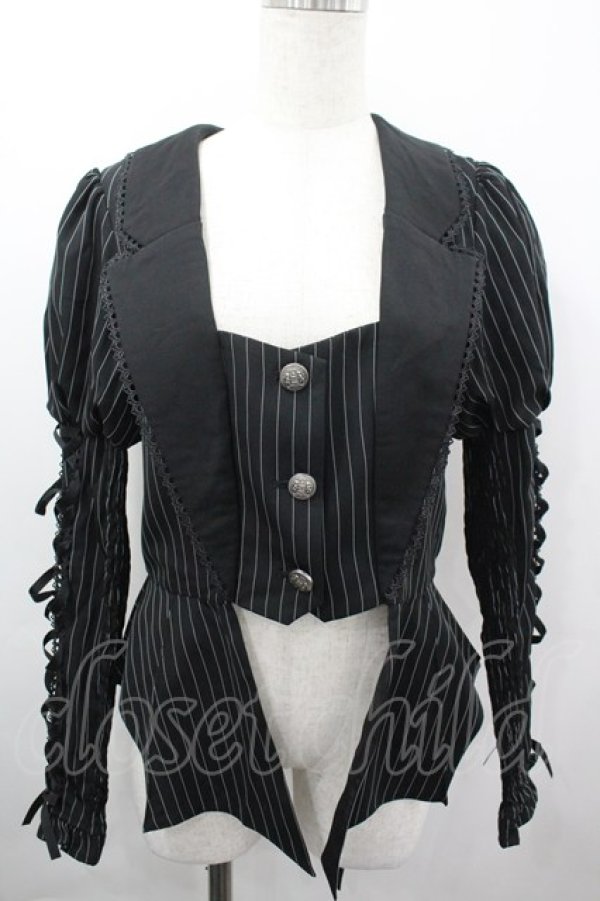 画像1: Chalmiere / ストライプレースアップジャケット M クロ I-26-04-03-029-0-JA-SA-ZI (1)