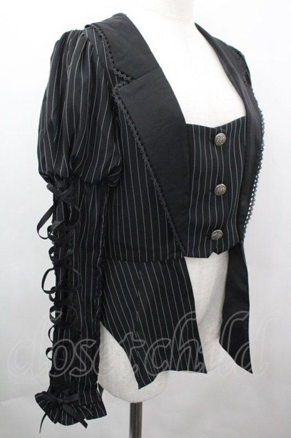 画像3: Chalmiere / ストライプレースアップジャケット M クロ I-26-04-03-029-0-JA-SA-ZI (3)