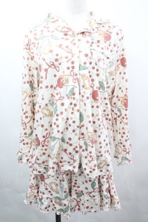 画像: PINK HOUSE / キャットチェリードロップルームウェア  アイボリー I-26-04-03-031-LO-OP-SA-ZI