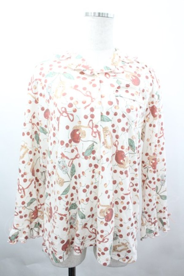 画像6: PINK HOUSE / キャットチェリードロップルームウェア  アイボリー I-26-04-03-031-LO-OP-SA-ZI (6)