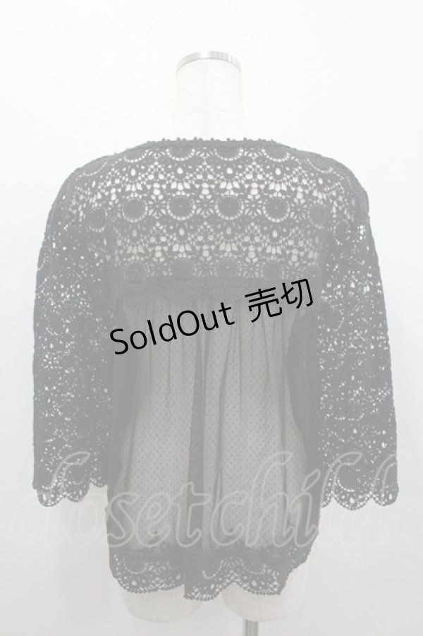 画像3: PINK HOUSE / レース&ドットチュール切替カーディガン  黒 I-26-04-06-029-LO-TO-SA-ZI (3)