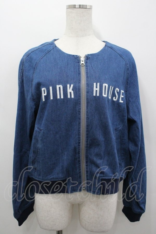 画像1: PINK HOUSE / ロゴ刺繍ブルゾン 3(M) ブルー I-26-04-06-030-LO-JA-SA-ZI (1)