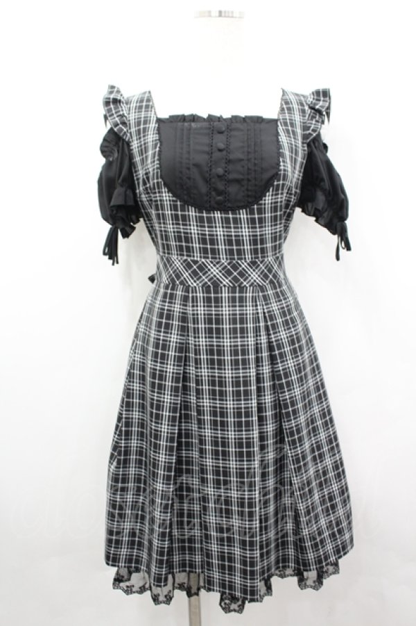 画像1: Secret Honey / チェックジャンスカドッキングデザインワンピース  黒Ｘ白チェック I-26-04-06-060-CA-OP-SA-ZI (1)